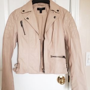 Muubaa Leather Jacket Moto Biker Quilted Beige